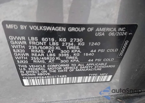 2024 Volkswagen Id.4 Awd Pro S из США, поврежденный, VIN 1V2WSPE84RC017485